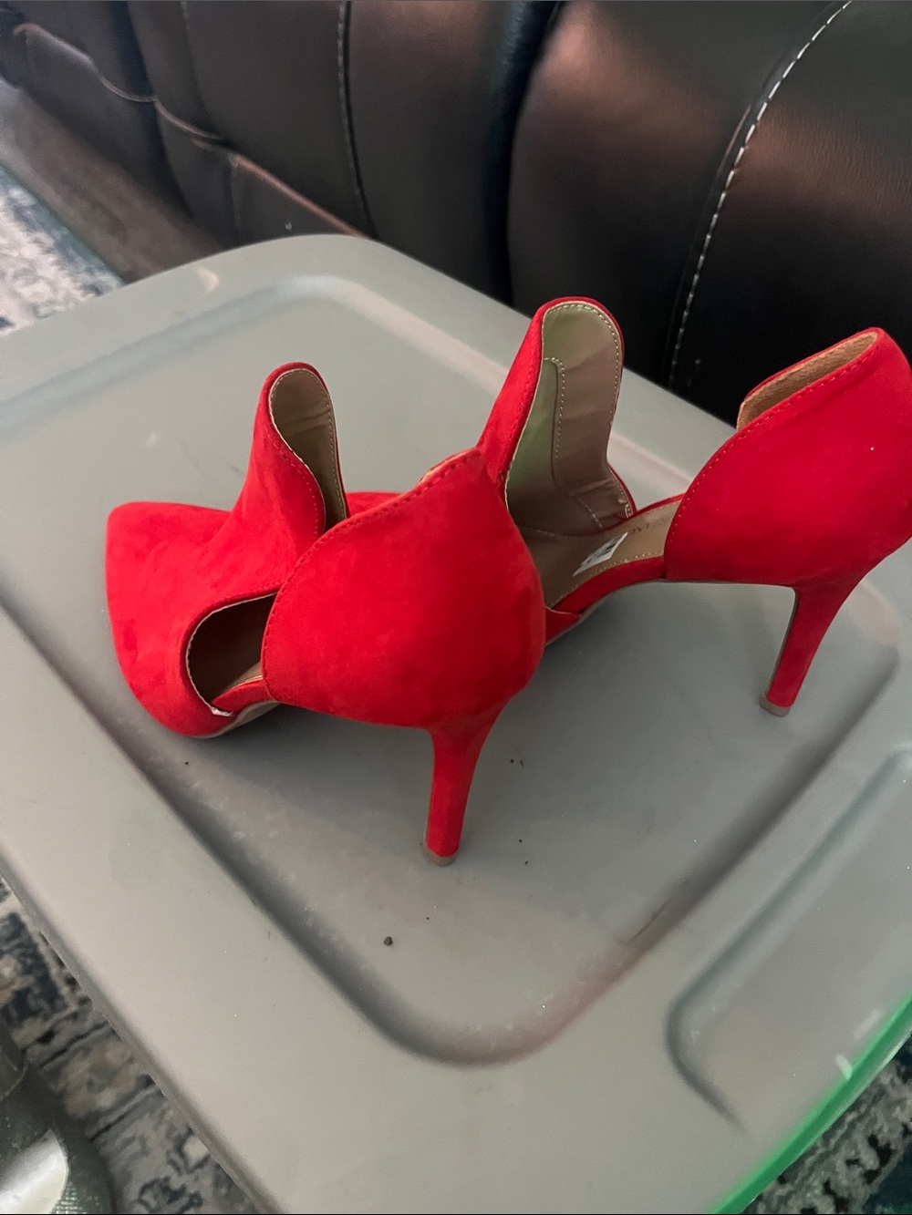 Christian Siriano Red Suede D'Orsay Pointed-Toe Heels